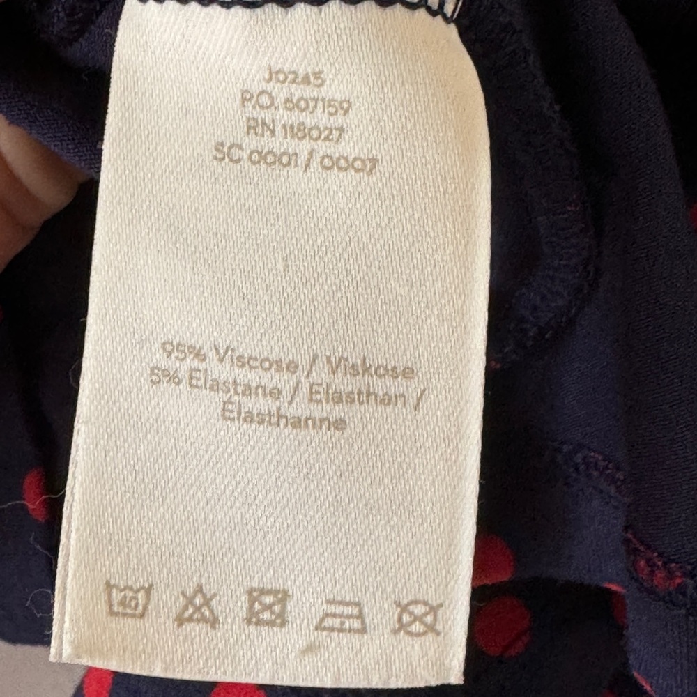 Boden Red and Navy Polka Dot Puff Sleeve Faux Wrap Blouse - Picture 3 of 7